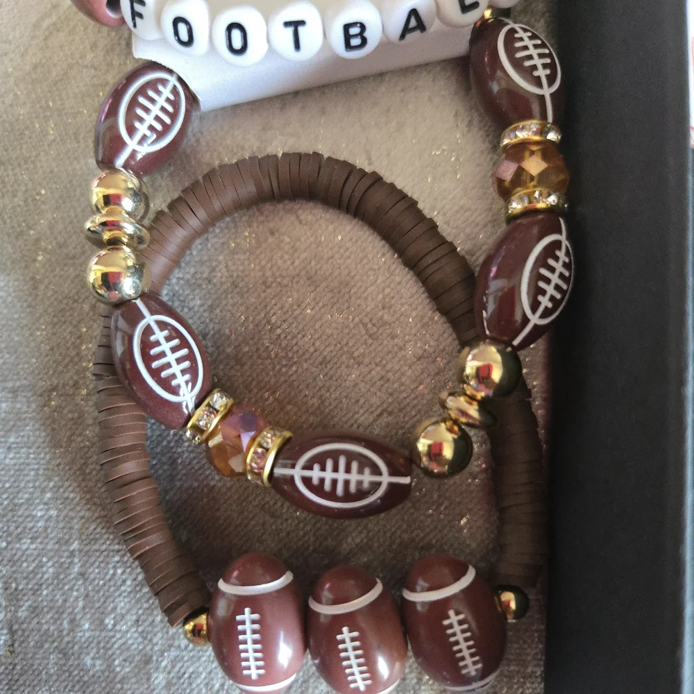 🏈5pc Football Bling🏈 Bag Charm/Keychain, Earrings and (3)Bracelet Set🏈